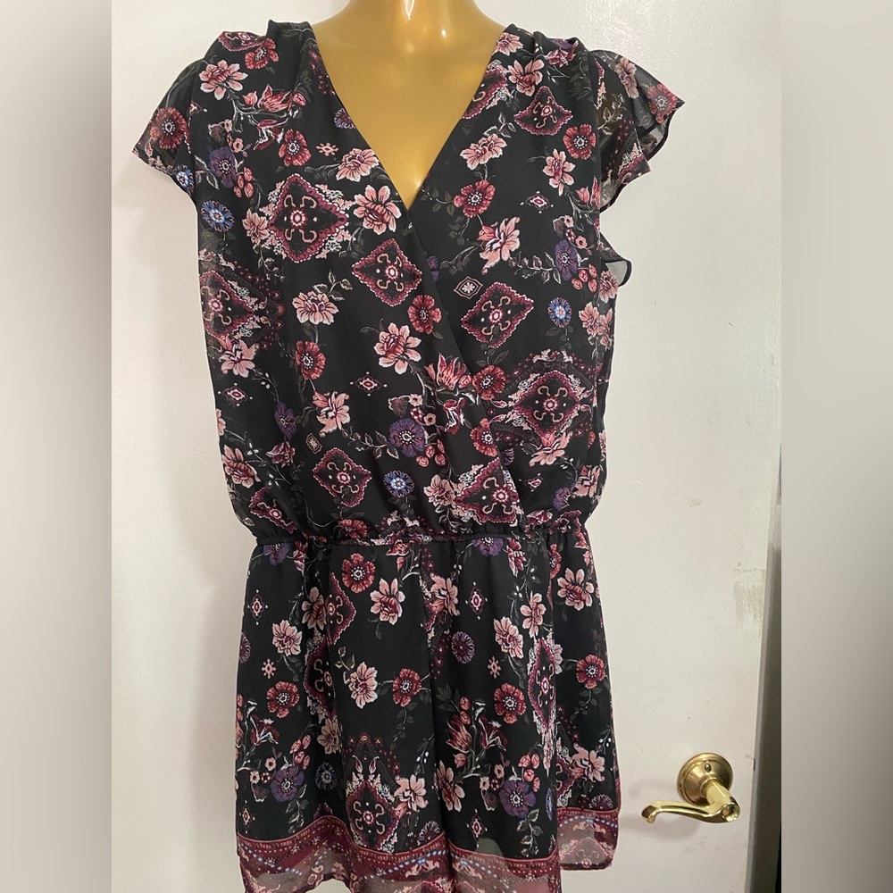 A. Byer Black Mulit  Floral Jumpsuit